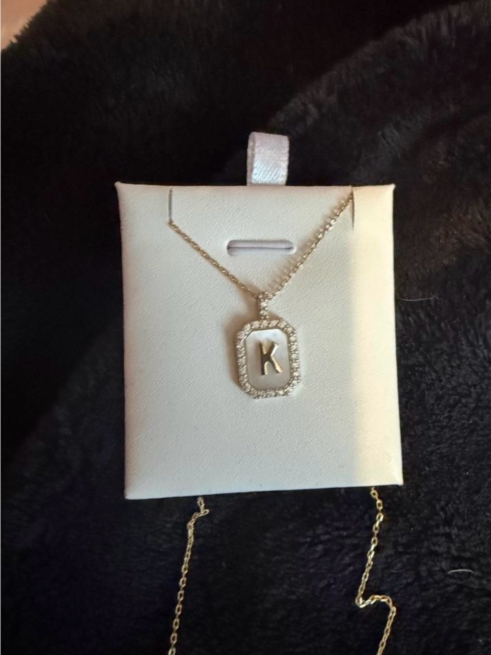 Gold Initial 'K' Pendant Necklace with Pavé Frame